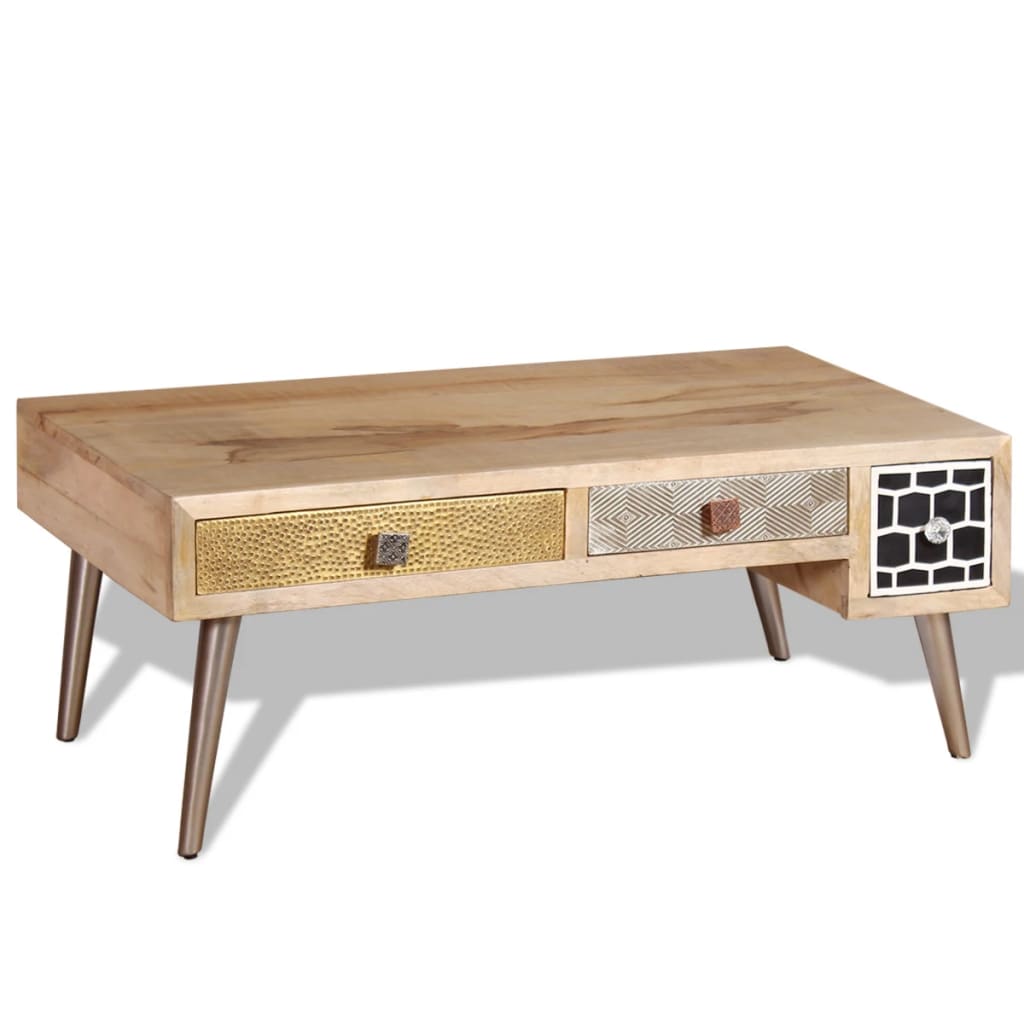 vidaXL Coffee Table with Drawers Solid Mango Wood 41.3"x21.7"x16"-0