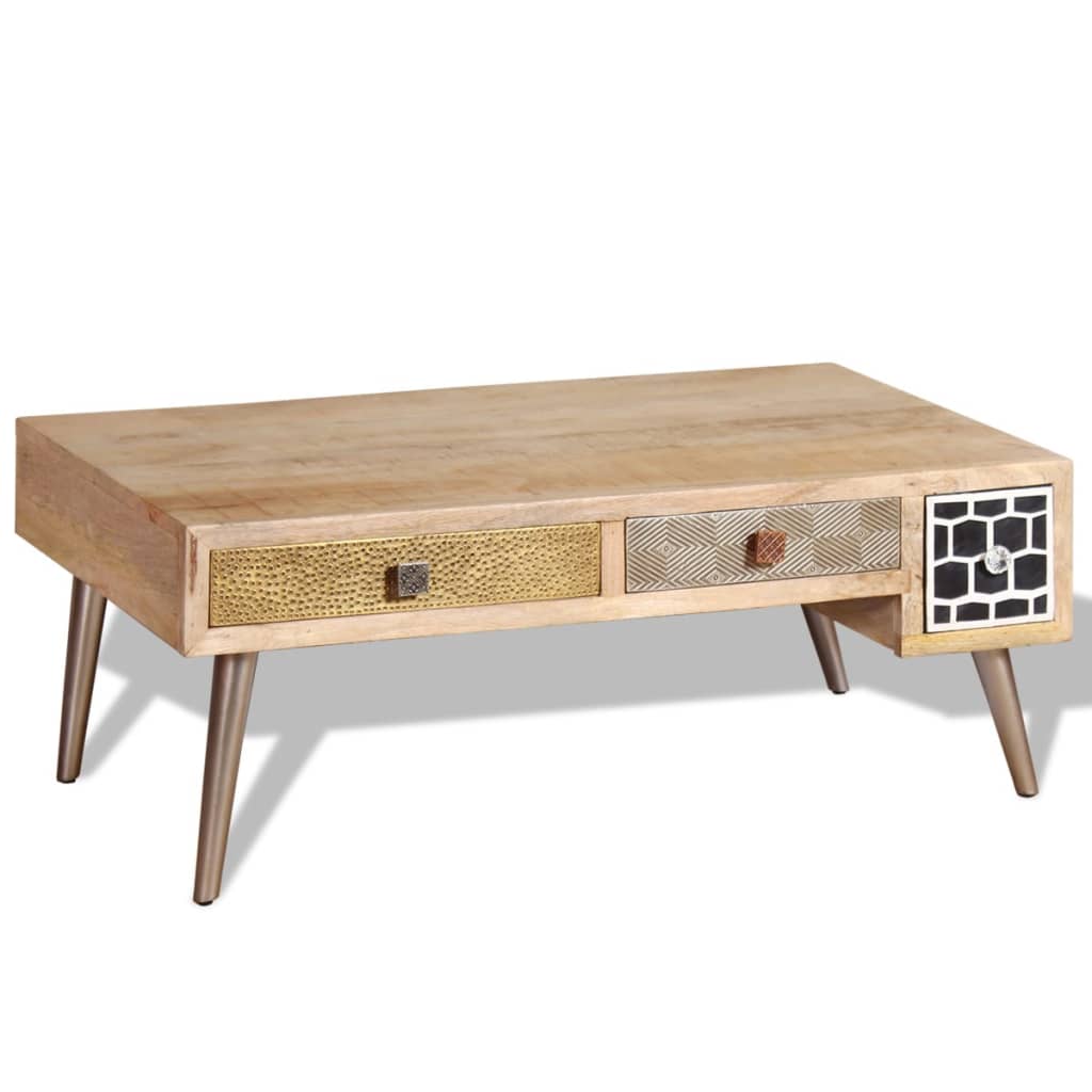 vidaXL Coffee Table with Drawers Solid Mango Wood 41.3"x21.7"x16"-1