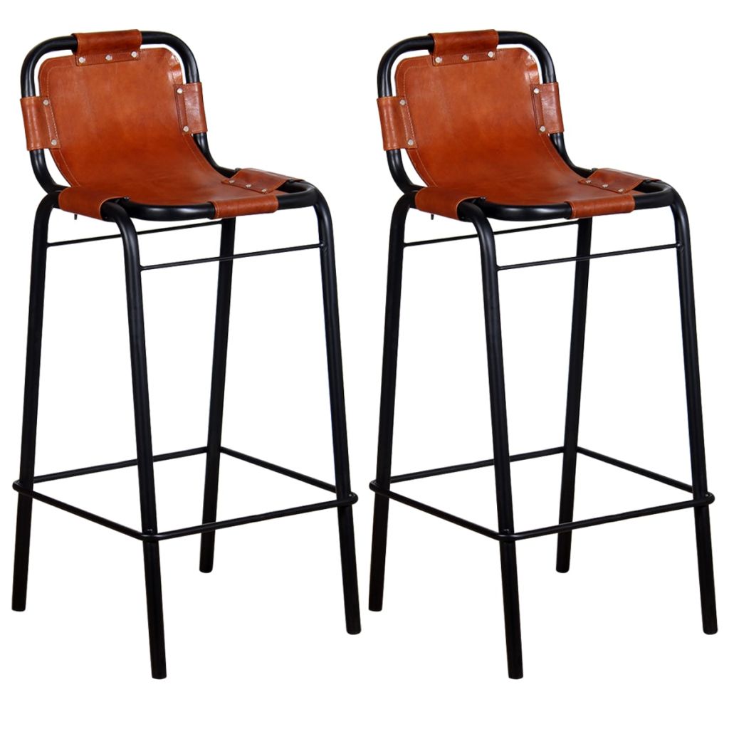 vidaXL Bar Stools 2 pcs Real Leather-0