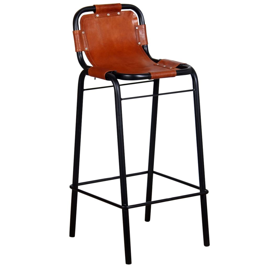 vidaXL Bar Stools 2 pcs Real Leather-1