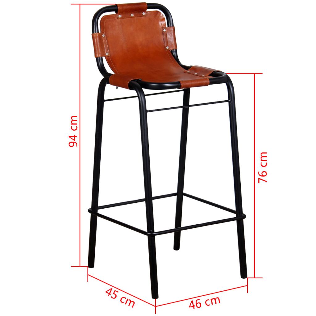 vidaXL Bar Stools 2 pcs Real Leather-4