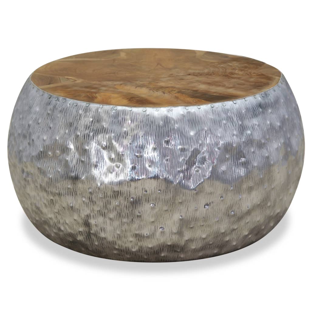 vidaXL Coffee Table Aluminum Teak 23.6"x23.6"x11.8"-1