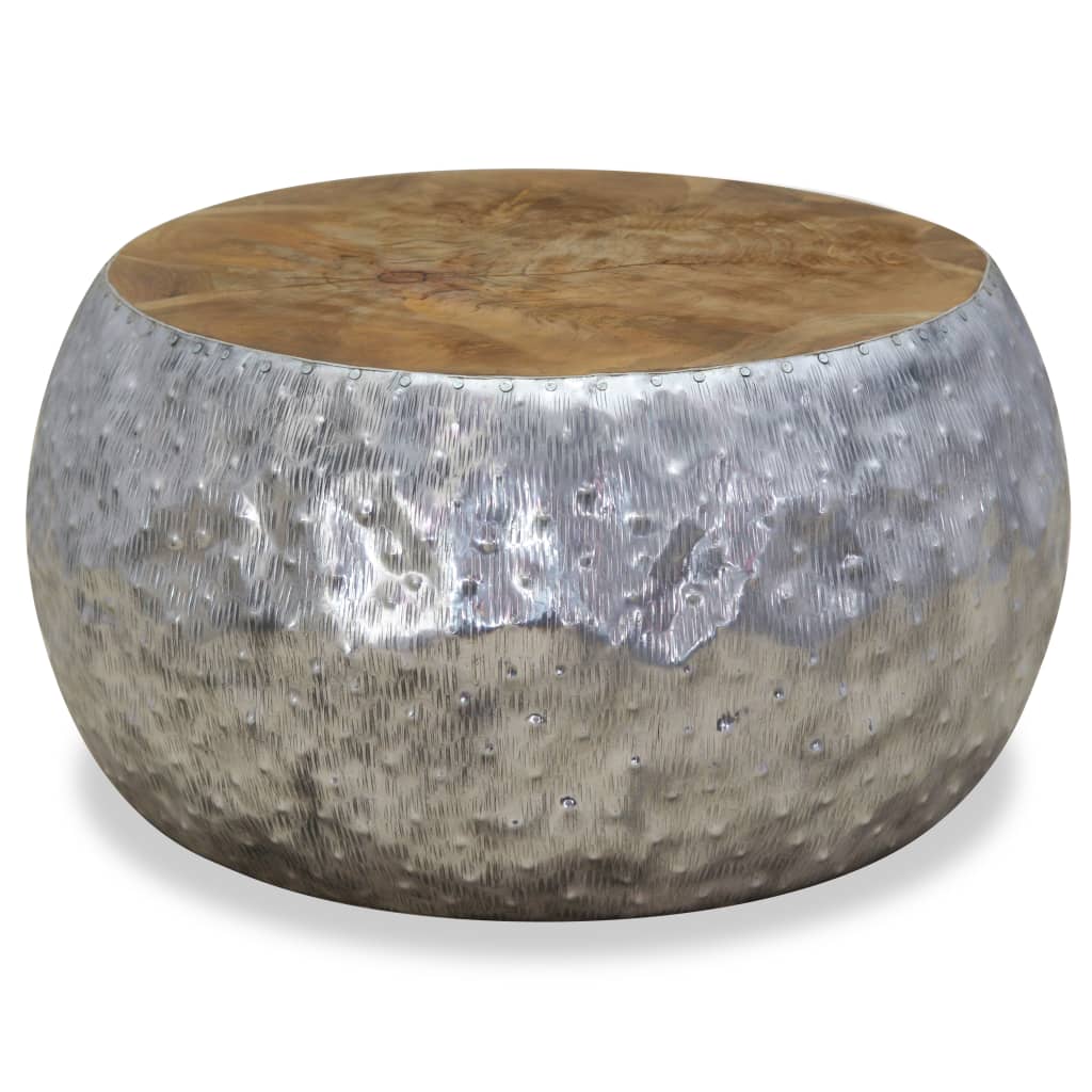 vidaXL Coffee Table Aluminum Teak 23.6"x23.6"x11.8"-2