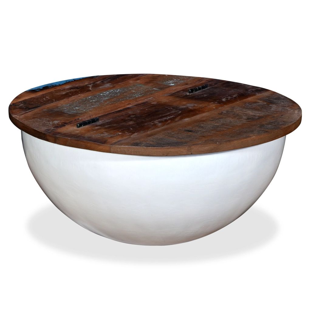 vidaXL Coffee Table Bowl-shaped End Table with Steel Base Solid Wood Reclaimed-1