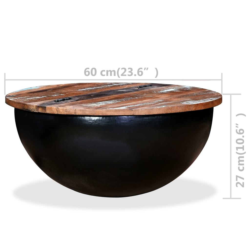 vidaXL Coffee Table Bowl-shaped End Table with Steel Base Solid Wood Reclaimed-3