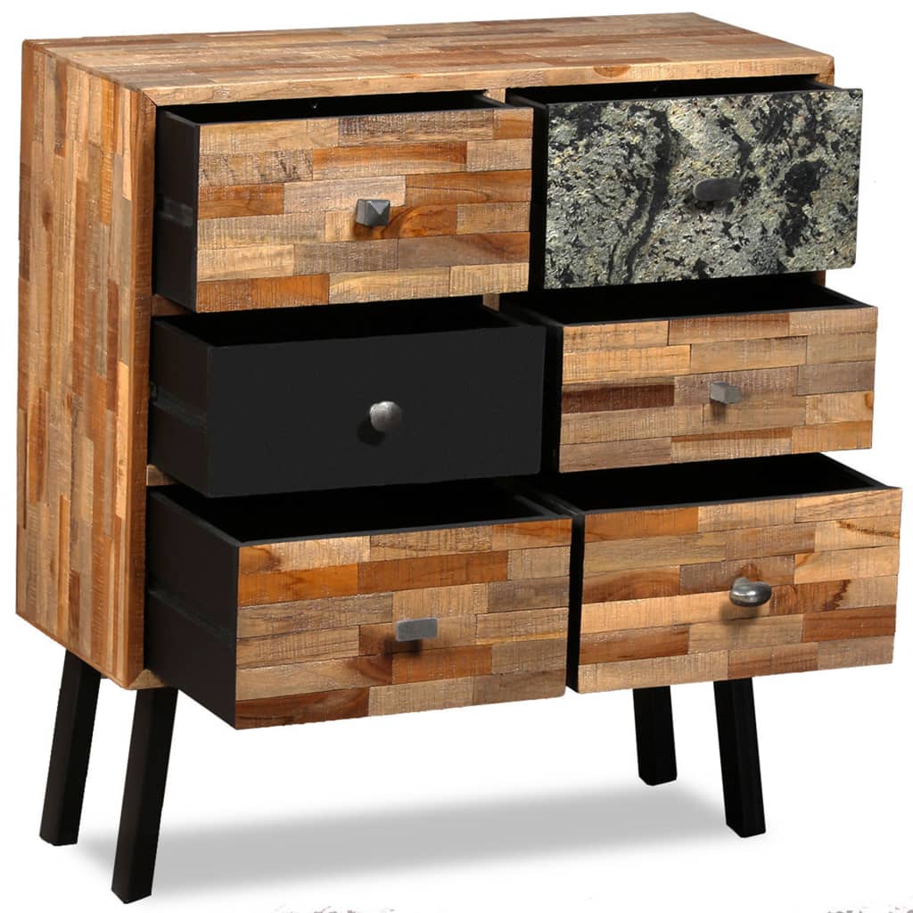 vidaXL Side Cabinet with 6 Drawers Solid Reclaimed Teak 27.6"x11.8"x29.9"-6