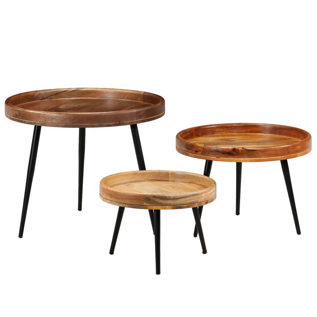 vidaXL Table Set 3 Pieces Solid Mango Wood and Steel-0