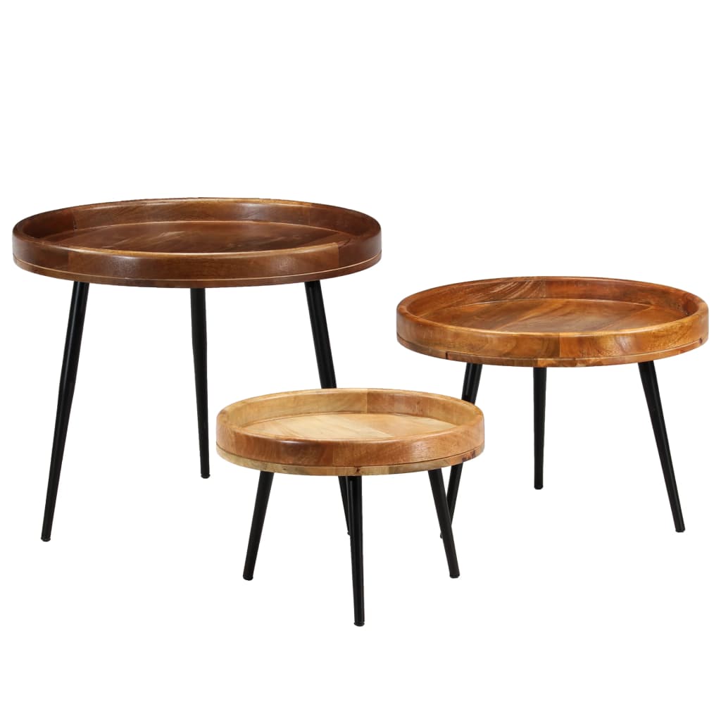 vidaXL Table Set 3 Pieces Solid Mango Wood and Steel-1