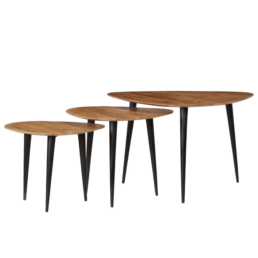 vidaXL Coffee Table Set 3 Pieces Solid Acacia Wood-2