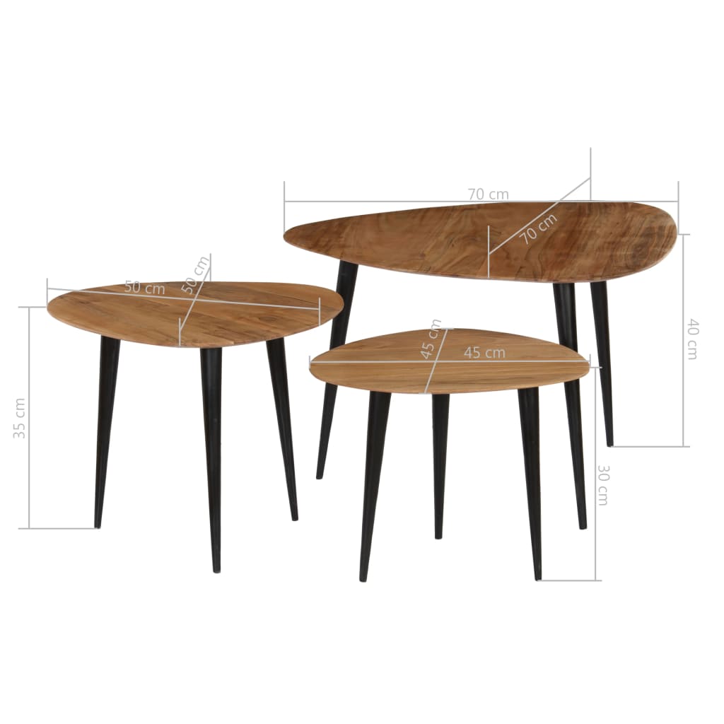vidaXL Coffee Table Set 3 Pieces Solid Acacia Wood-0