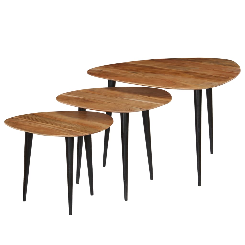 vidaXL Coffee Table Set 3 Pieces Solid Acacia Wood-3