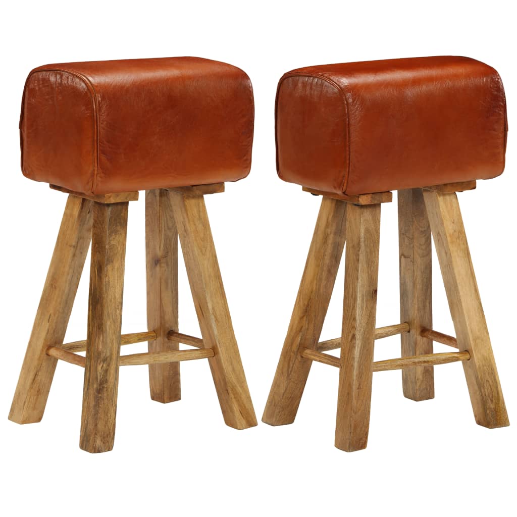 vidaXL Bar Chairs 2 pcs Real Leather and Solid Mango Wood-0