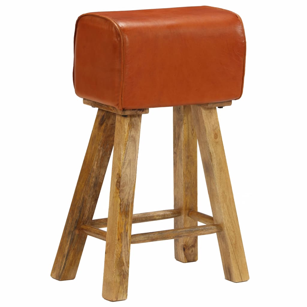 vidaXL Bar Chairs 2 pcs Real Leather and Solid Mango Wood-1