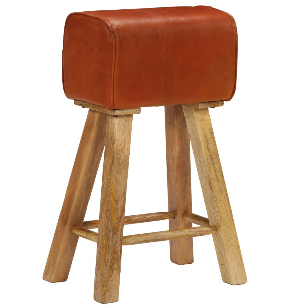 vidaXL Bar Chairs 2 pcs Real Leather and Solid Mango Wood-3