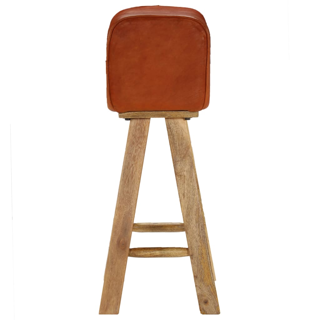 vidaXL Bar Chairs 2 pcs Real Leather and Solid Mango Wood-4