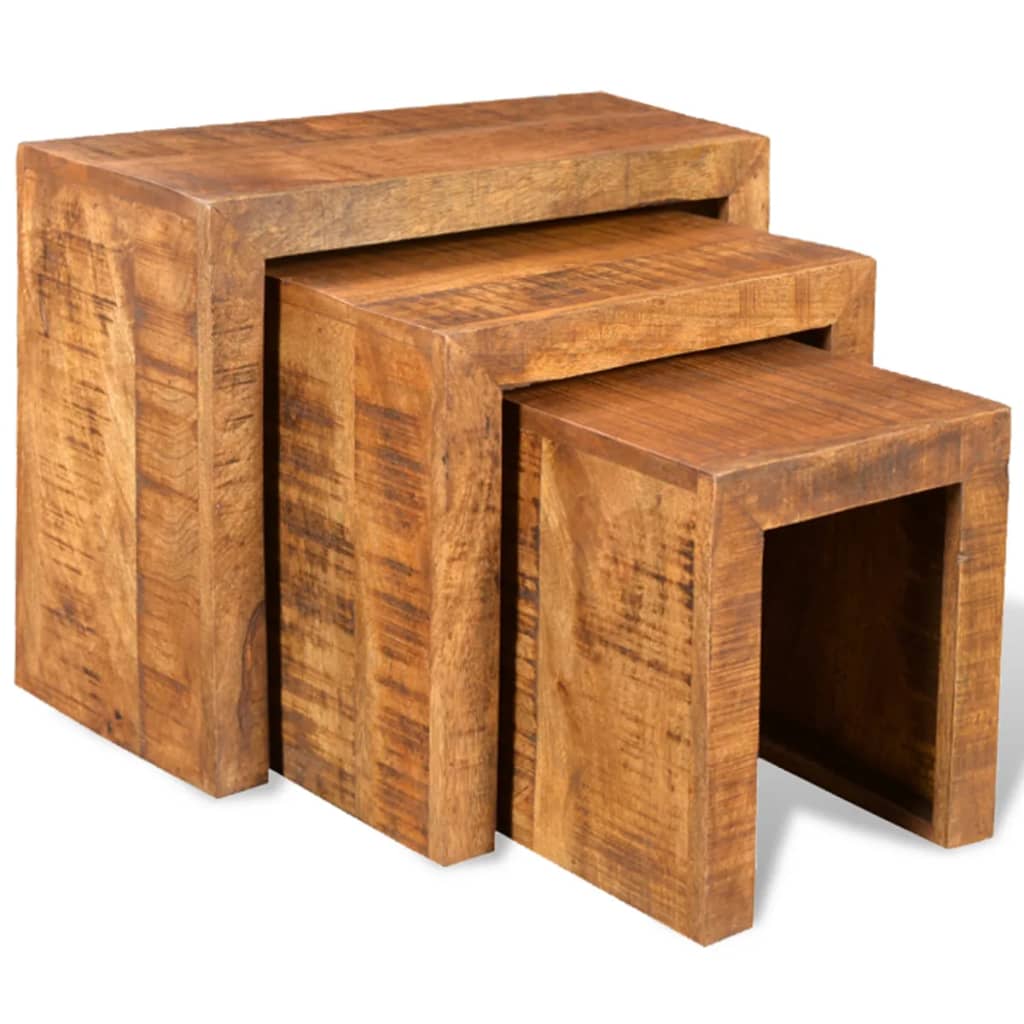 vidaXL Nesting Table Set 3 Pieces Solid Mango Wood-0