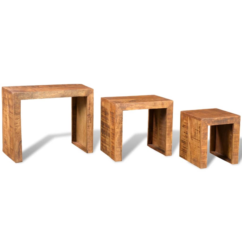 vidaXL Nesting Table Set 3 Pieces Solid Mango Wood-4