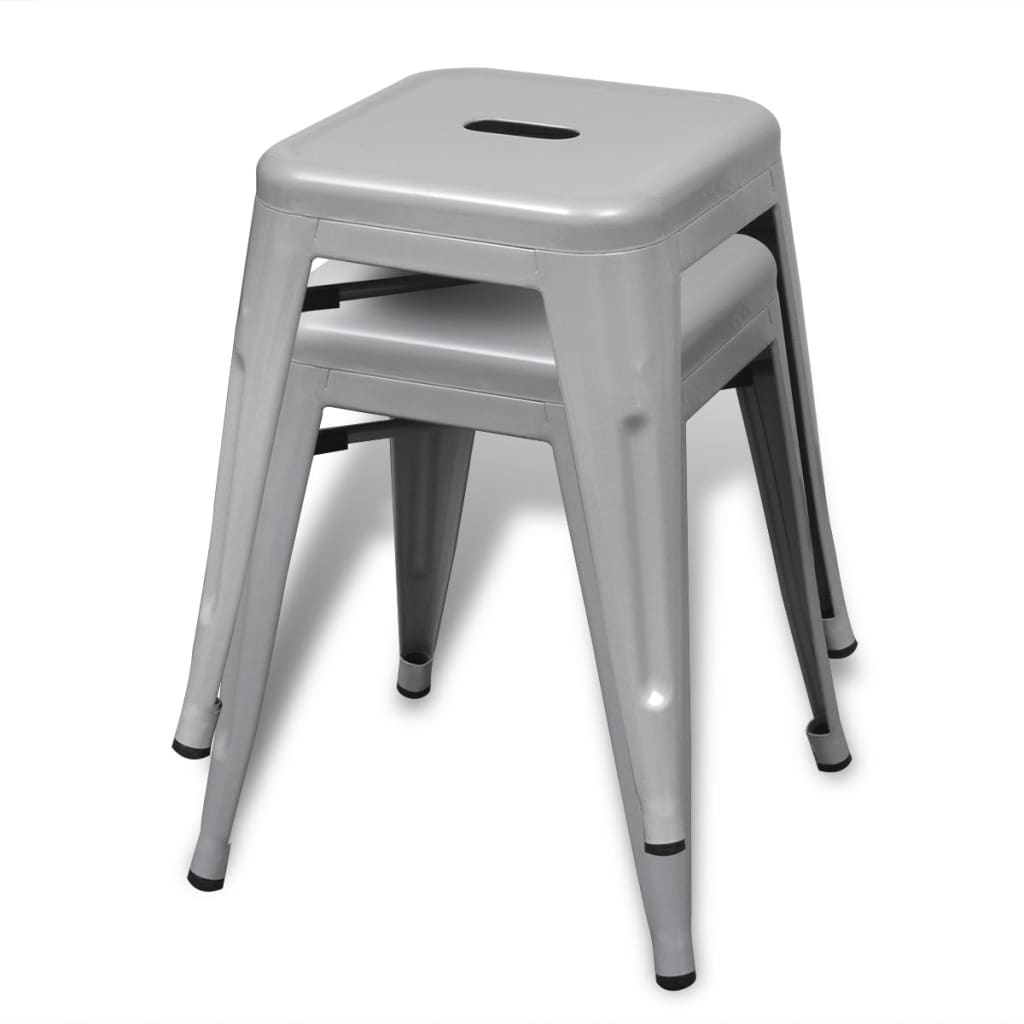 vidaXL Bar Stool Set of 2 Metal Stackable 18" Kitchen Counter White/Black/Red/Gray-36