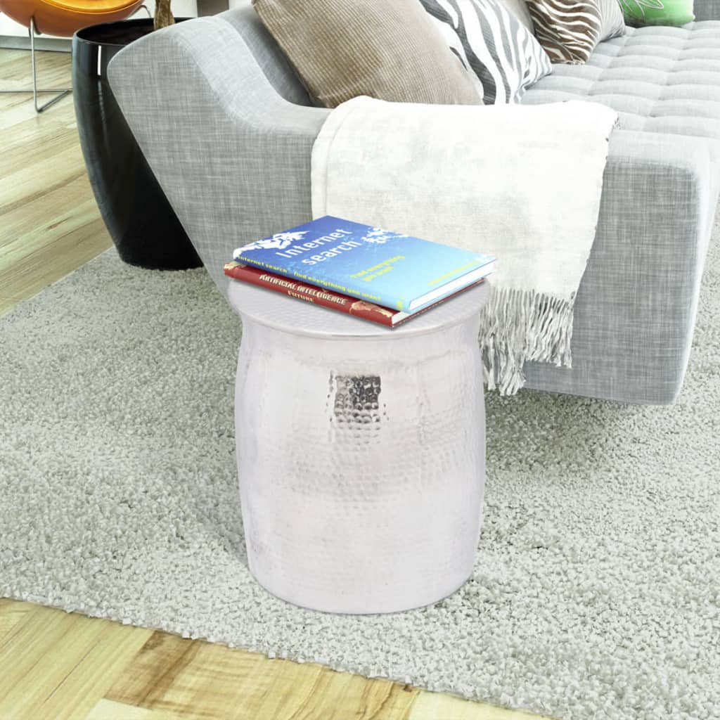 vidaXL Hammered Aluminum Stool Side End Living Room Silver/Brass 16.5"/18.5"-9