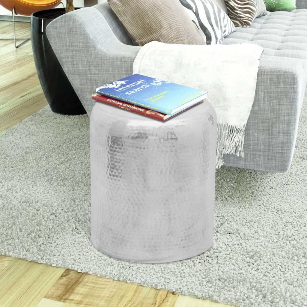 vidaXL Hammered Aluminum Stool Side End Living Room Silver/Brass 16.5"/18.5"-6