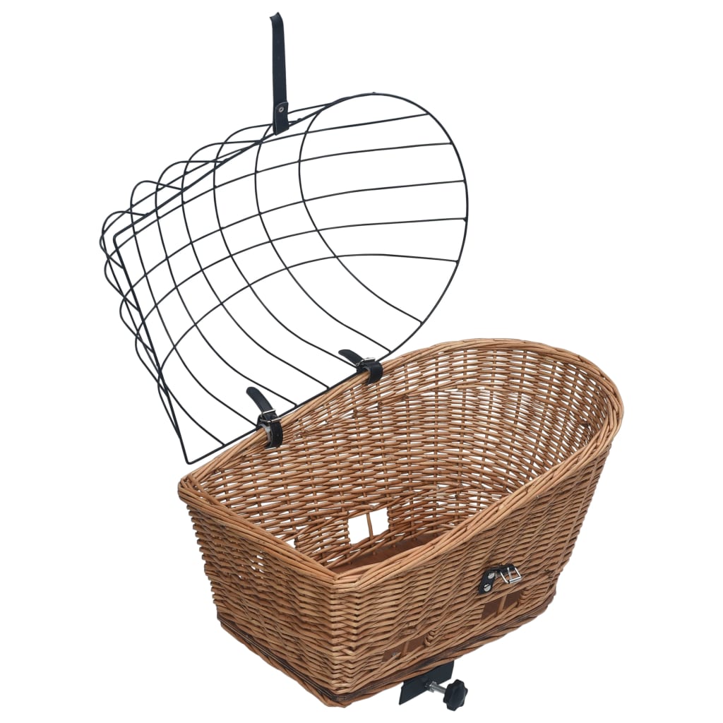 vidaXL Bike Rear Basket with Cover 21.7"x12.2"x14.2" Natural Willow-2