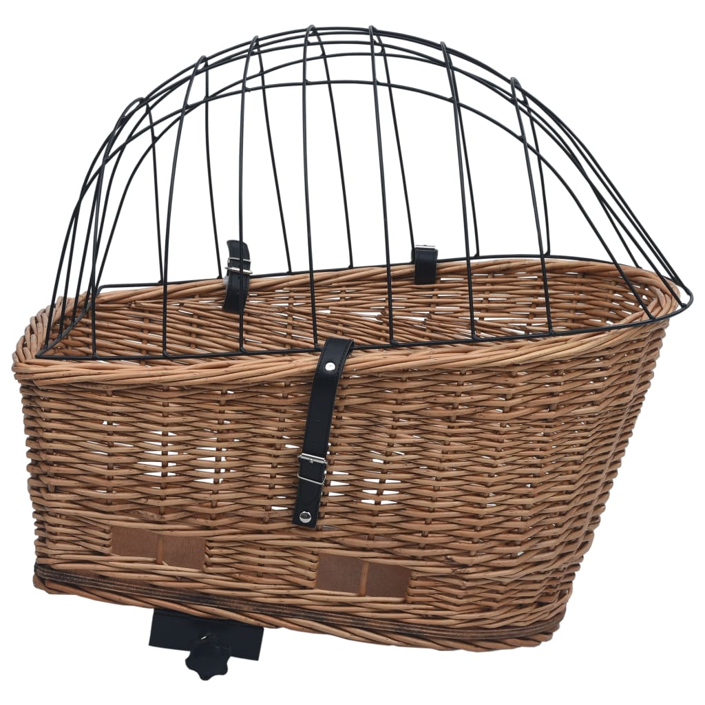 vidaXL Bike Rear Basket with Cover 21.7"x12.2"x14.2" Natural Willow-3