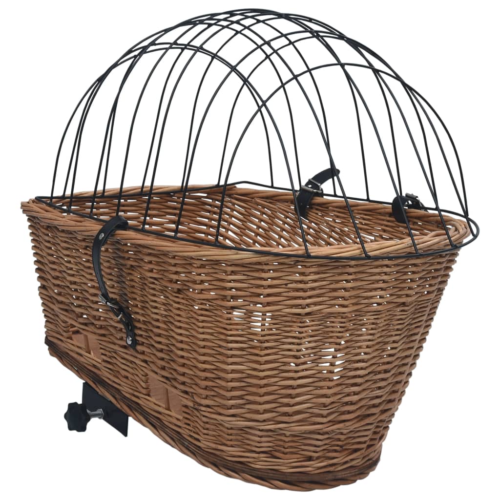 vidaXL Bike Rear Basket with Cover 21.7"x12.2"x14.2" Natural Willow-4
