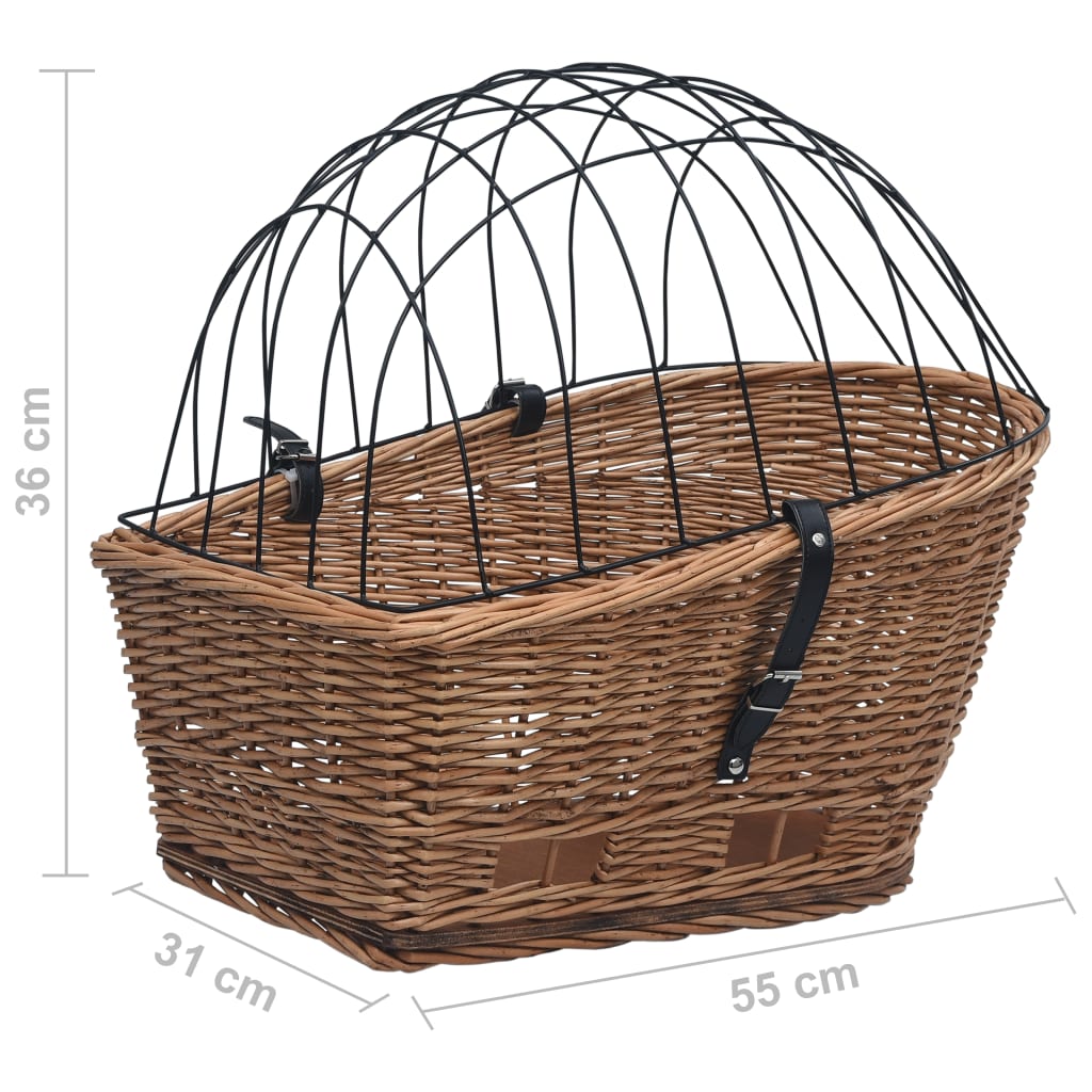 vidaXL Bike Rear Basket with Cover 21.7"x12.2"x14.2" Natural Willow-7