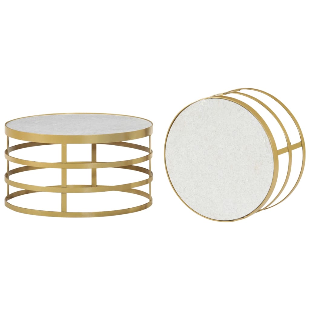 vidaXL 2 Piece Coffee Table Set Marble Brass and White-13
