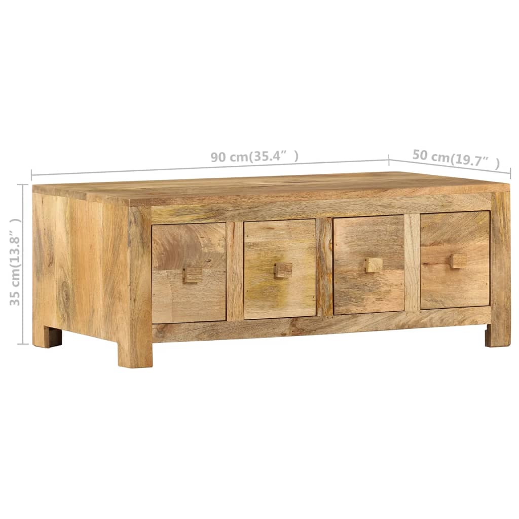 vidaXL Coffee Table with 4 Drawers 35.4"x19.7"x13.8" Solid Mango Wood-8