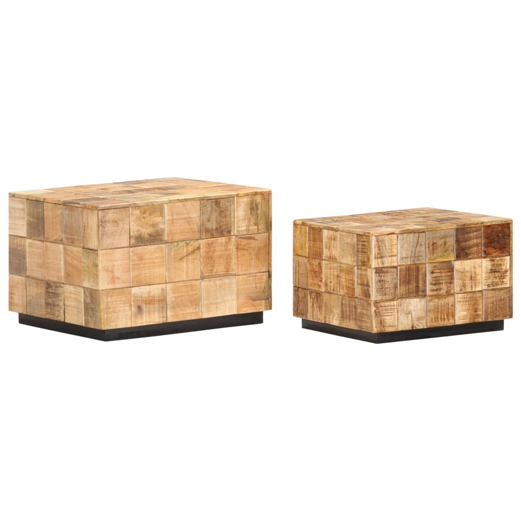 vidaXL Coffee Tables 2 pcs with Block Design Rough Mango Wood-3