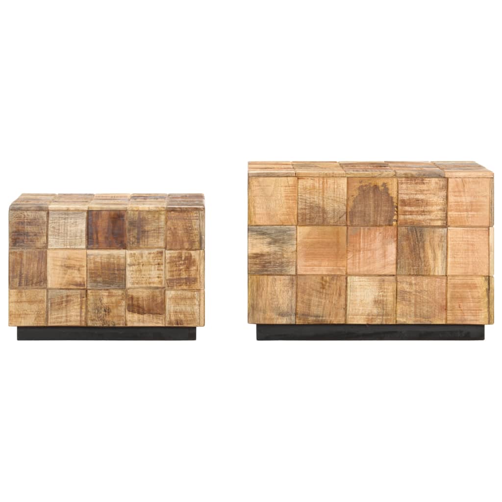 vidaXL Coffee Tables 2 pcs with Block Design Rough Mango Wood-2