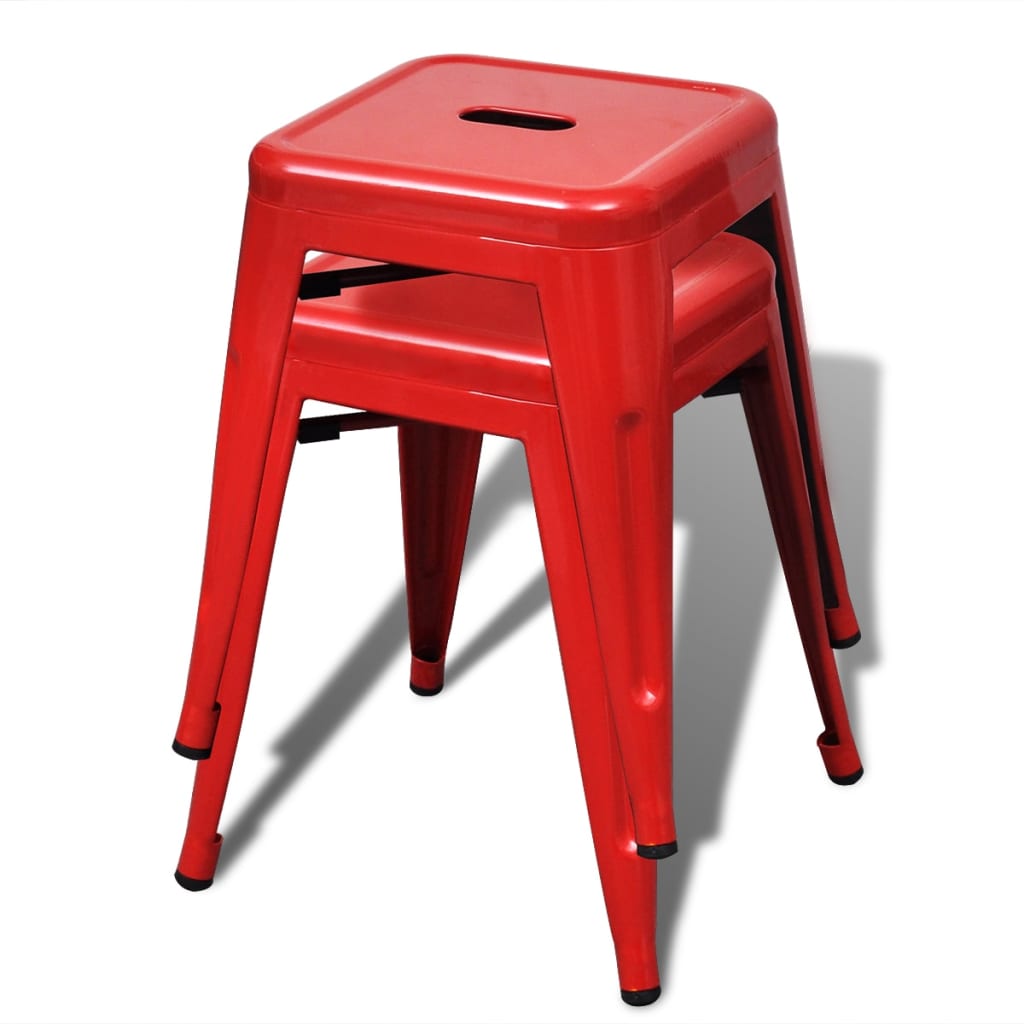 vidaXL Bar Stool Set of 2 Metal Stackable 18" Kitchen Counter White/Black/Red/Gray-0