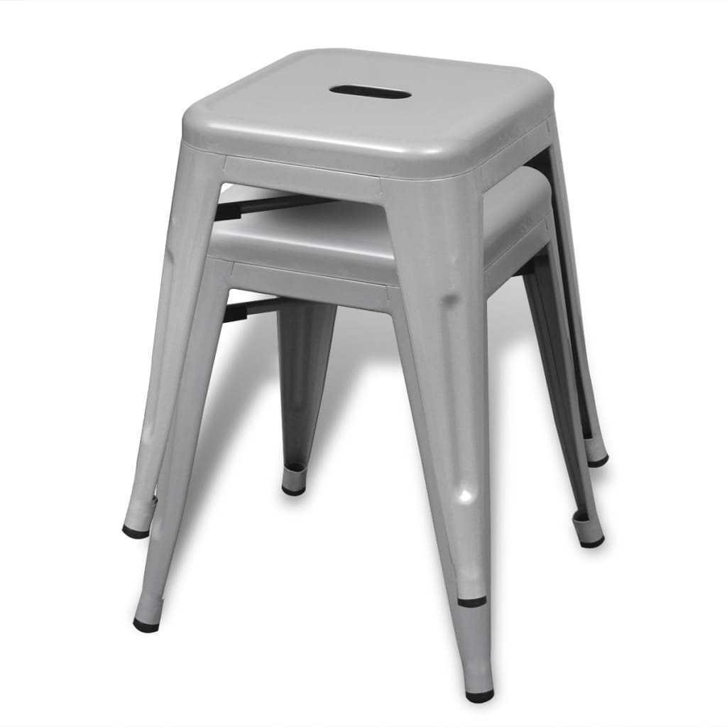 vidaXL Bar Stool Set of 2 Metal Stackable 18" Kitchen Counter White/Black/Red/Gray-12
