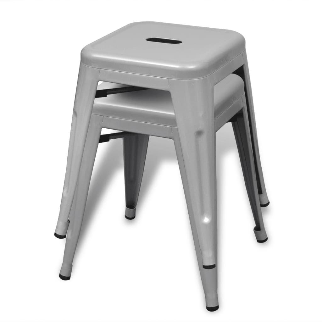 vidaXL Bar Stool Set of 2 Metal Stackable 18" Kitchen Counter White/Black/Red/Gray-39
