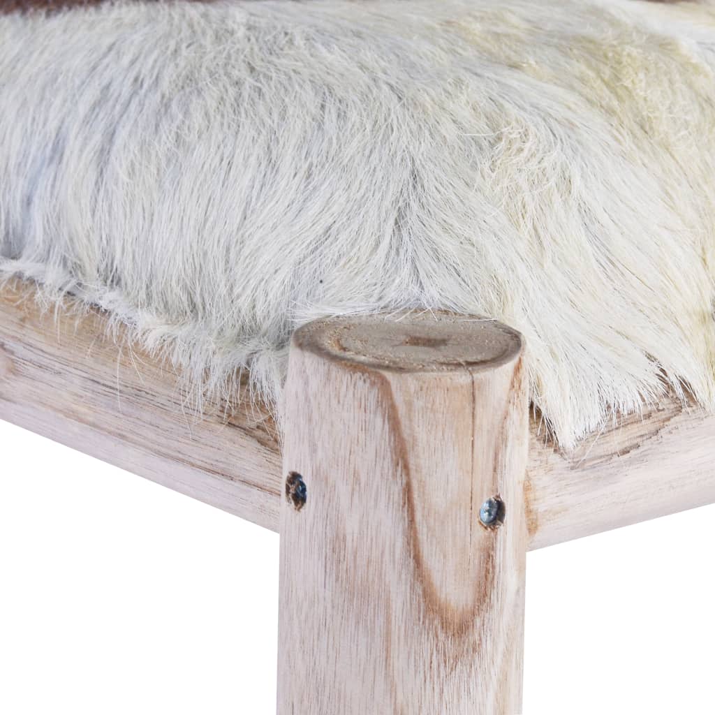 vidaXL Bar Stool Real Goat Leather and Solid Teak Wood-2