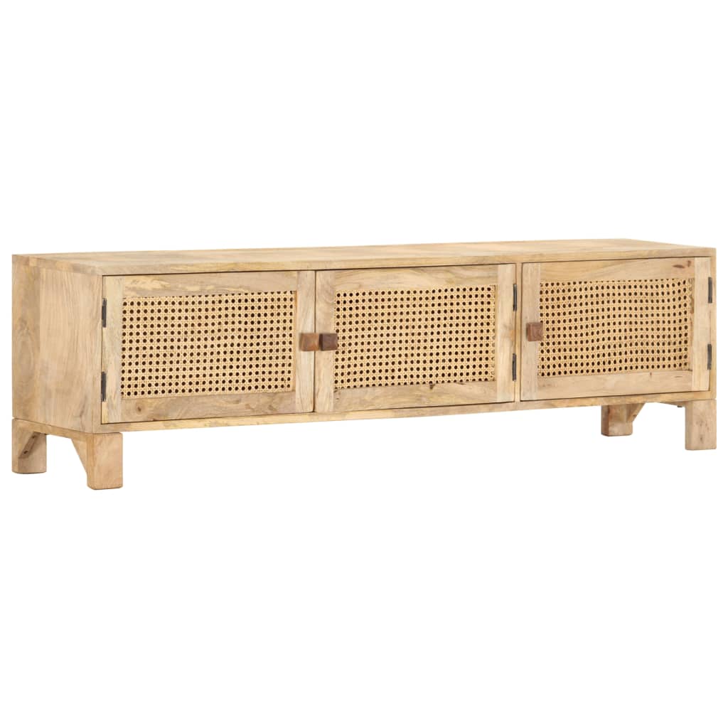 vidaXL TV Stand 55.1"x11.8"x15.7" Solid Wood Mango and Natural Cane-0