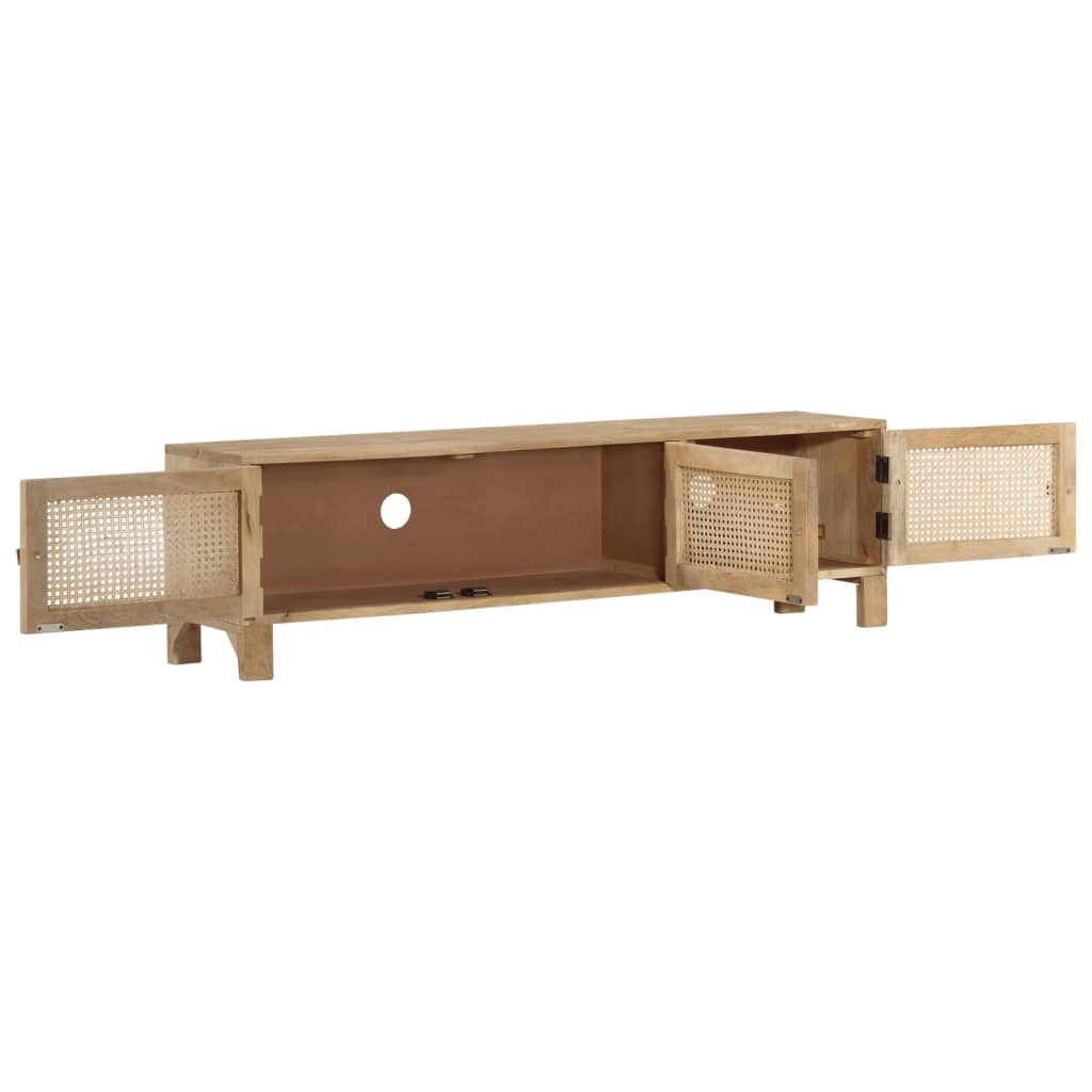 vidaXL TV Stand 55.1"x11.8"x15.7" Solid Wood Mango and Natural Cane-8