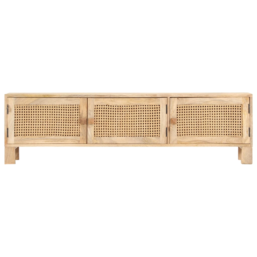 vidaXL TV Stand 55.1"x11.8"x15.7" Solid Wood Mango and Natural Cane-6