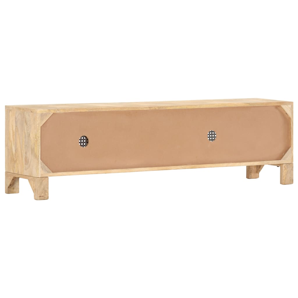 vidaXL TV Stand 55.1"x11.8"x15.7" Solid Wood Mango and Natural Cane-9