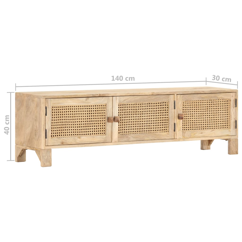 vidaXL TV Stand 55.1"x11.8"x15.7" Solid Wood Mango and Natural Cane-10