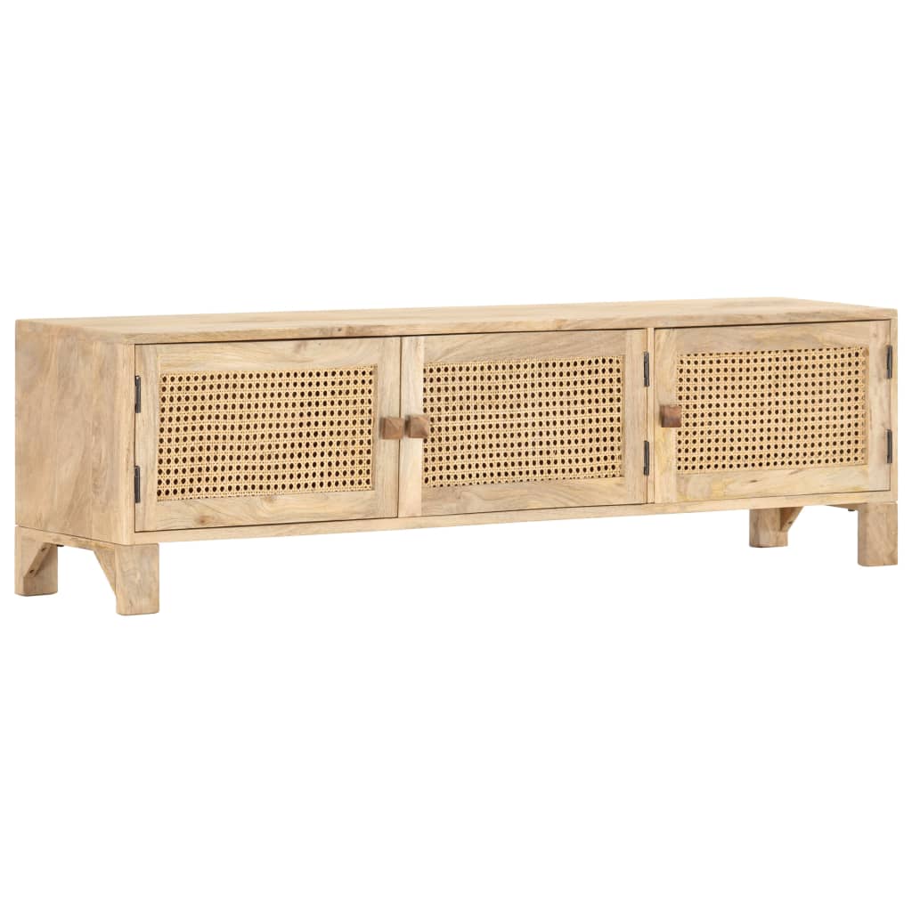 vidaXL TV Stand 55.1"x11.8"x15.7" Solid Wood Mango and Natural Cane-11