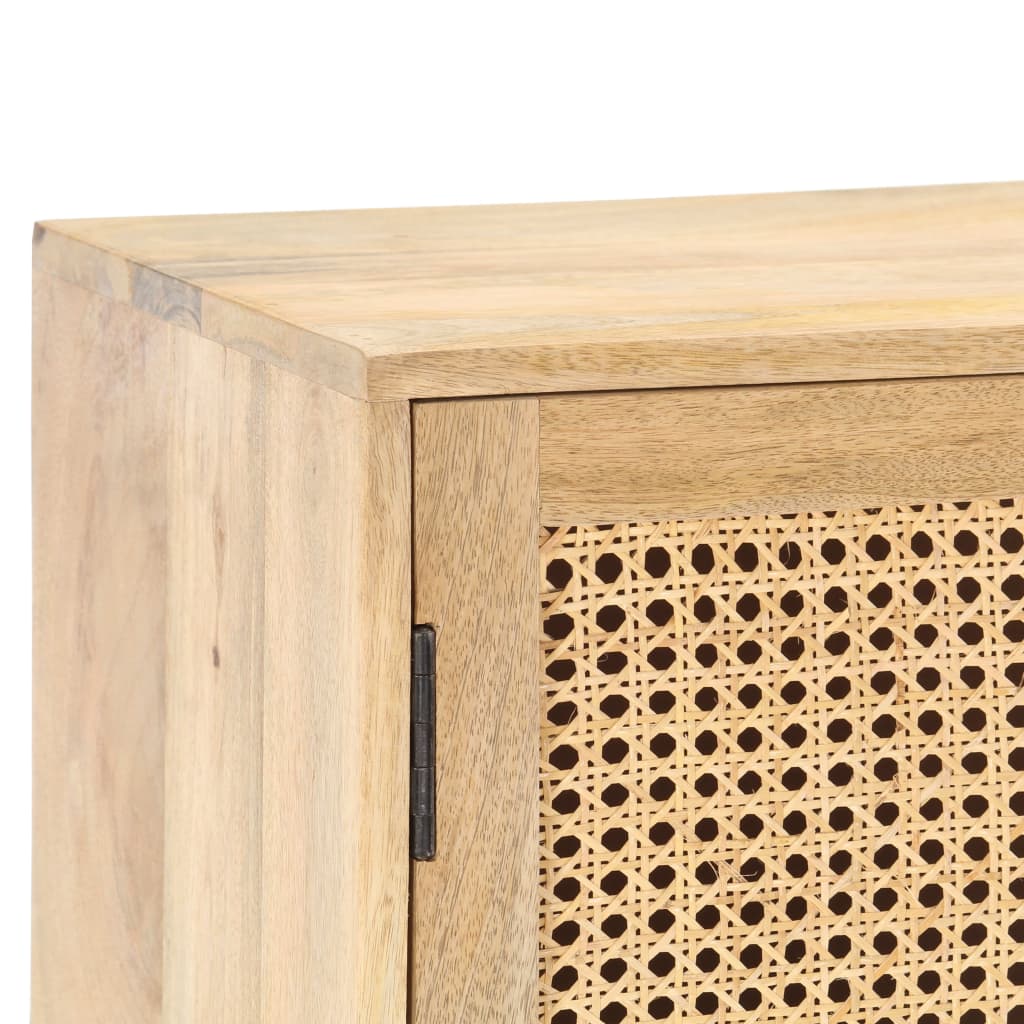 vidaXL Sideboard 31.5"x11.8"x28.7" Solid Mango Wood and Natural Cane-9