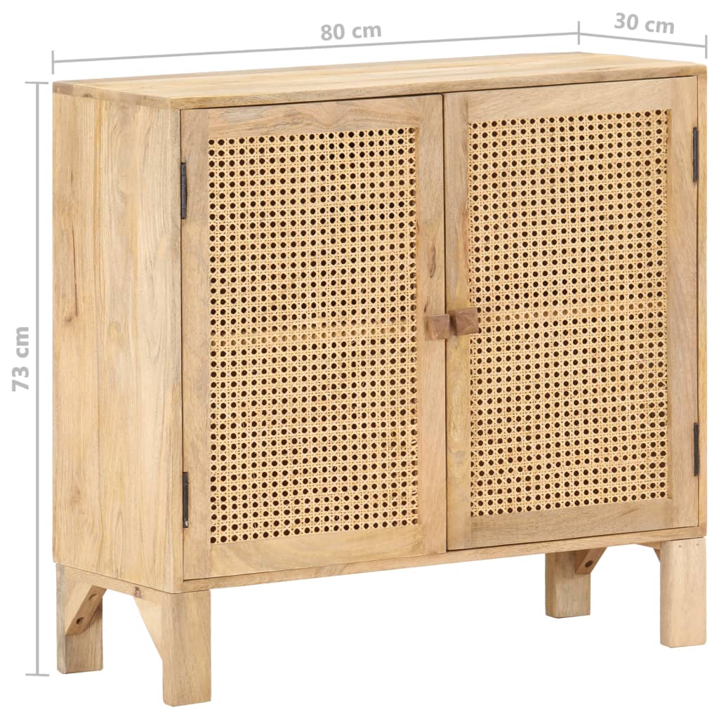 vidaXL Sideboard 31.5"x11.8"x28.7" Solid Mango Wood and Natural Cane-10