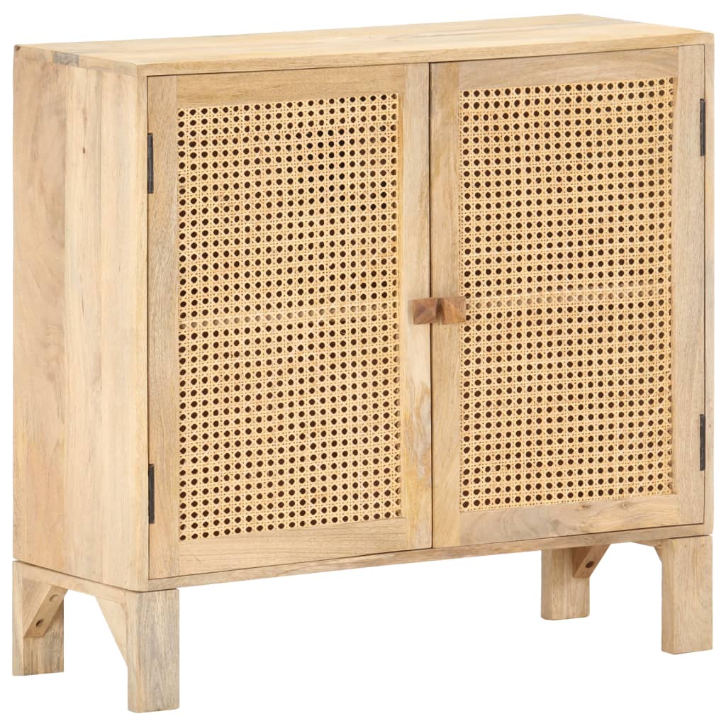 vidaXL Sideboard 31.5"x11.8"x28.7" Solid Mango Wood and Natural Cane-11