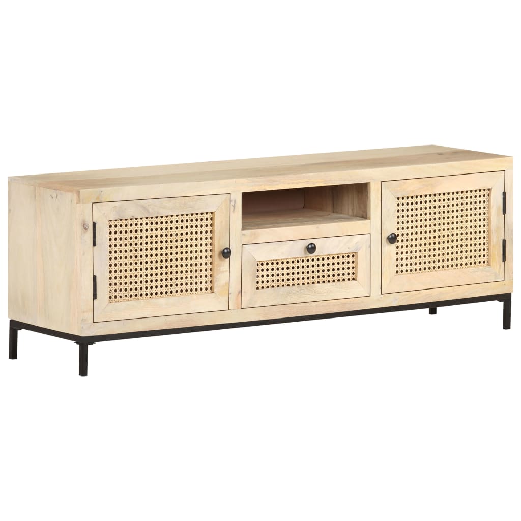 vidaXL TV Stand 47.2"x11.8"x15.7" Solid Wood Mango and Natural Cane-0