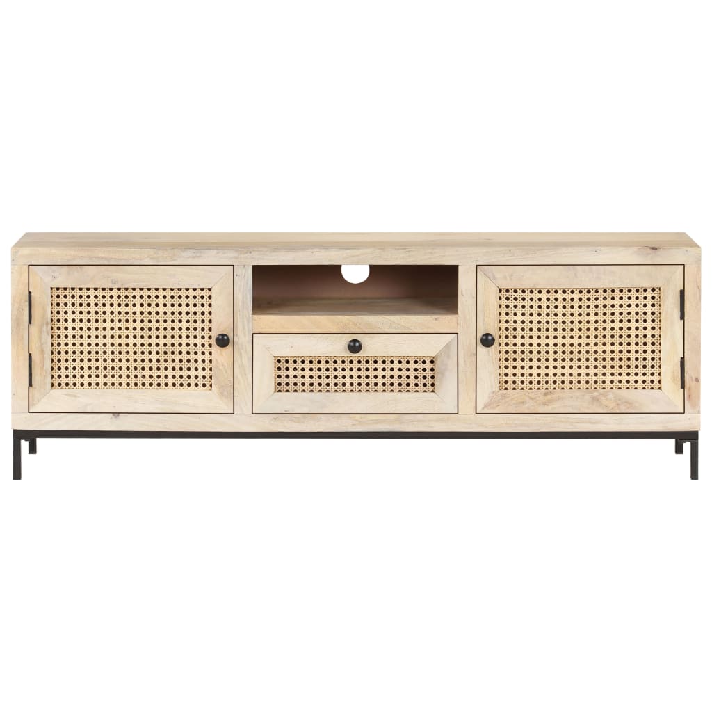vidaXL TV Stand 47.2"x11.8"x15.7" Solid Wood Mango and Natural Cane-3