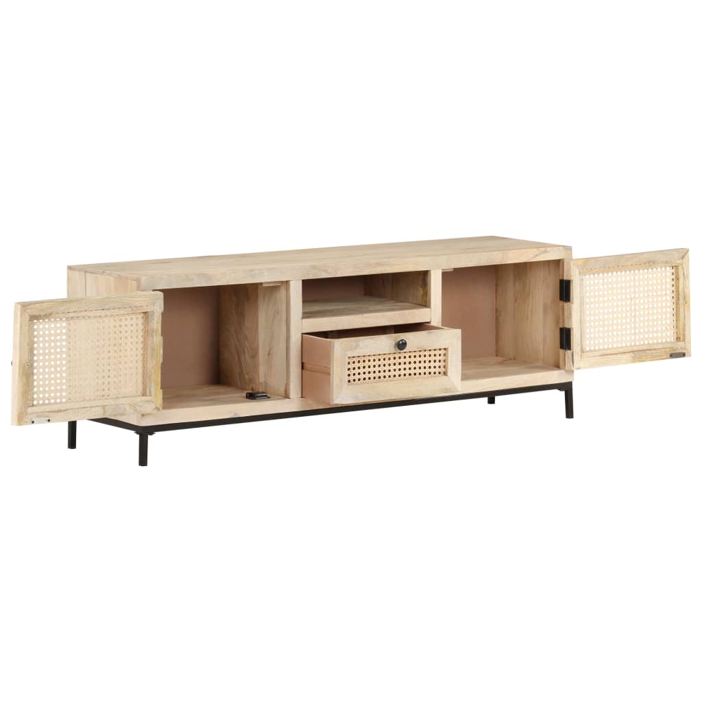 vidaXL TV Stand 47.2"x11.8"x15.7" Solid Wood Mango and Natural Cane-4