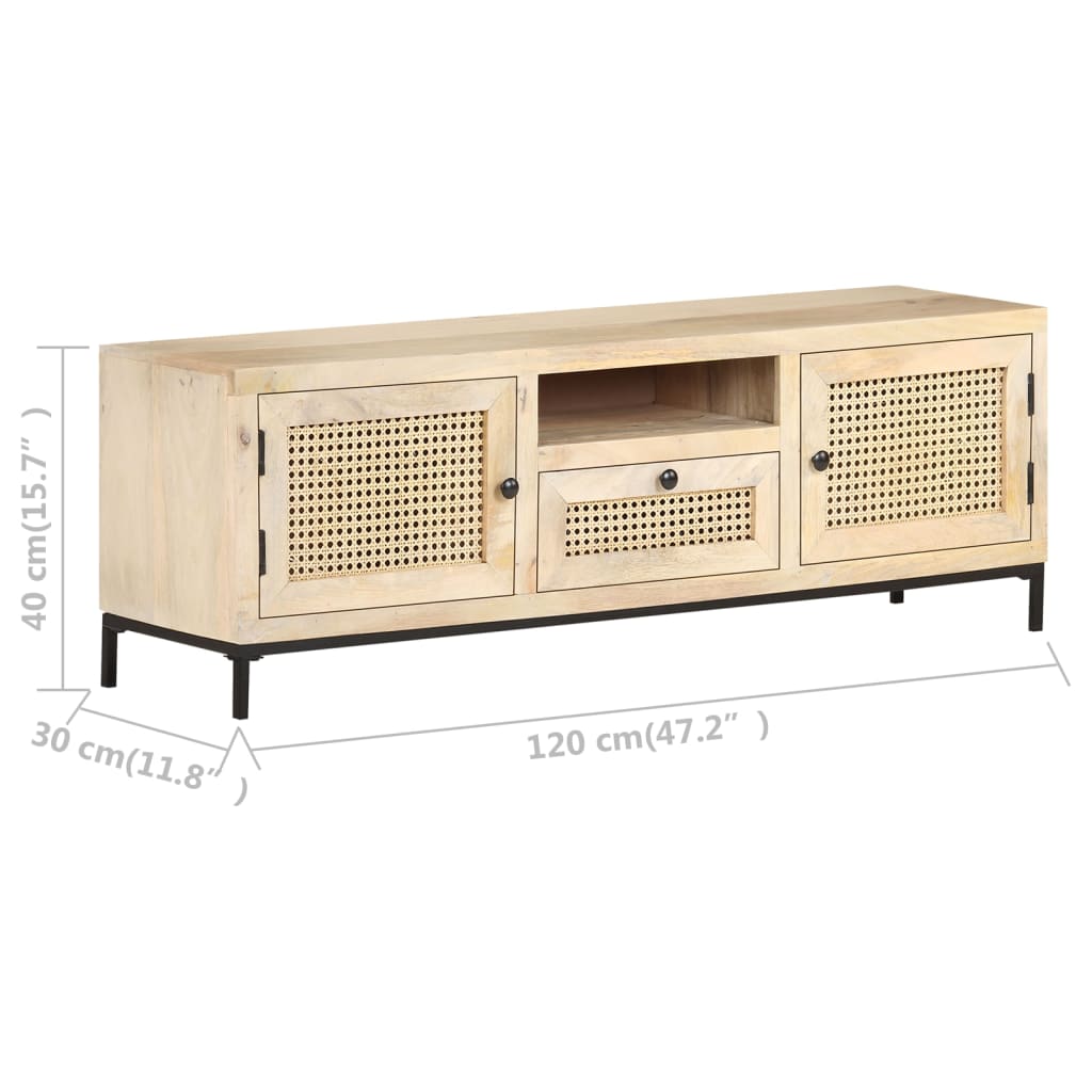 vidaXL TV Stand 47.2"x11.8"x15.7" Solid Wood Mango and Natural Cane-6