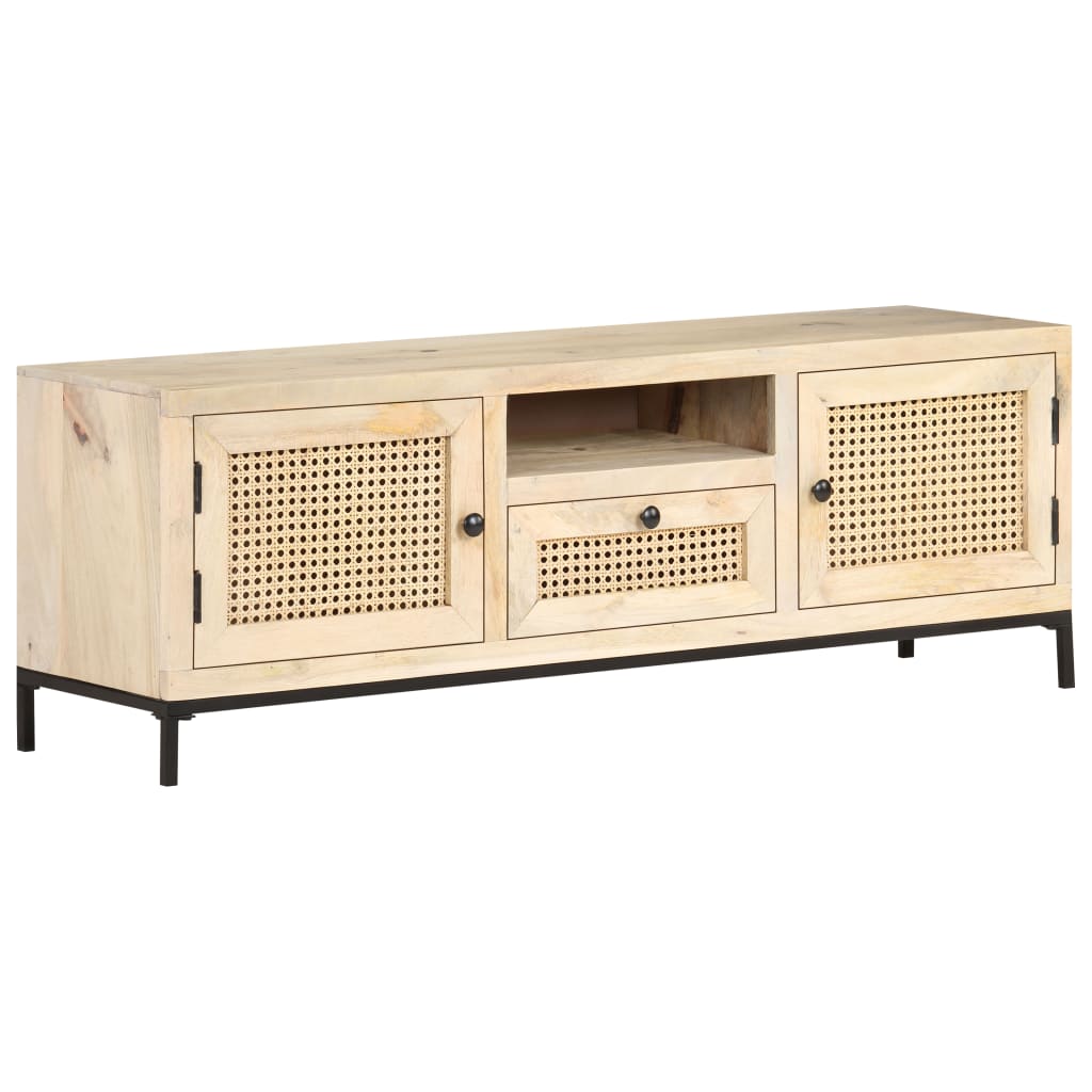 vidaXL TV Stand 47.2"x11.8"x15.7" Solid Wood Mango and Natural Cane-7